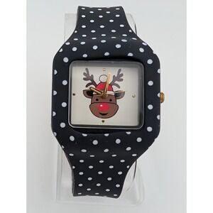 Aeropostale‎ Rudolph Reindeer Watch Kids Black Silicone Band 31mm New Battery
